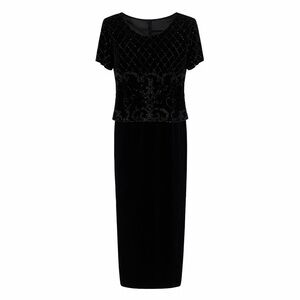 Black Embellished Short-Sleeve Velvet Maxi Dress
